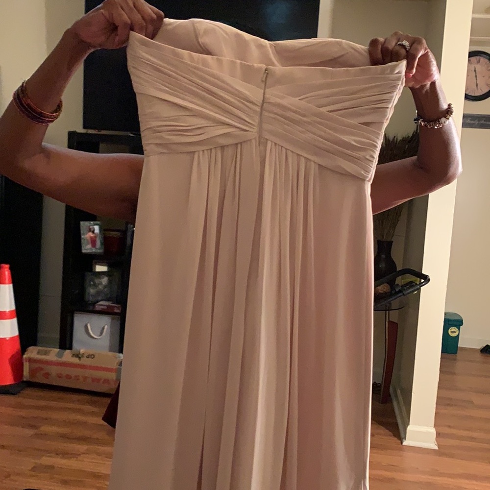 Nude Beige Champagne Strapless Chiffon W/ Pleats - Picture 3 of 4